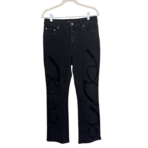 Lauren Ralph Lauren black label belting print high rise boot jeans size‎ 8 - Picture 1 of 10